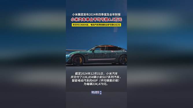 小米汽車單臺平均虧損4.5萬元